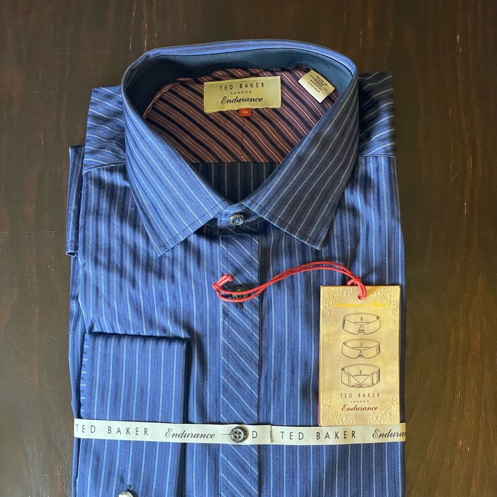 New Ted Baker Endurance long sleeve tonal satin stripe French cuff shirt